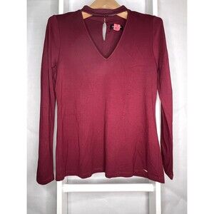 Ivanka Trump Shirt Womens Medium Red Long Sleeve V Neck Keyhole Button
